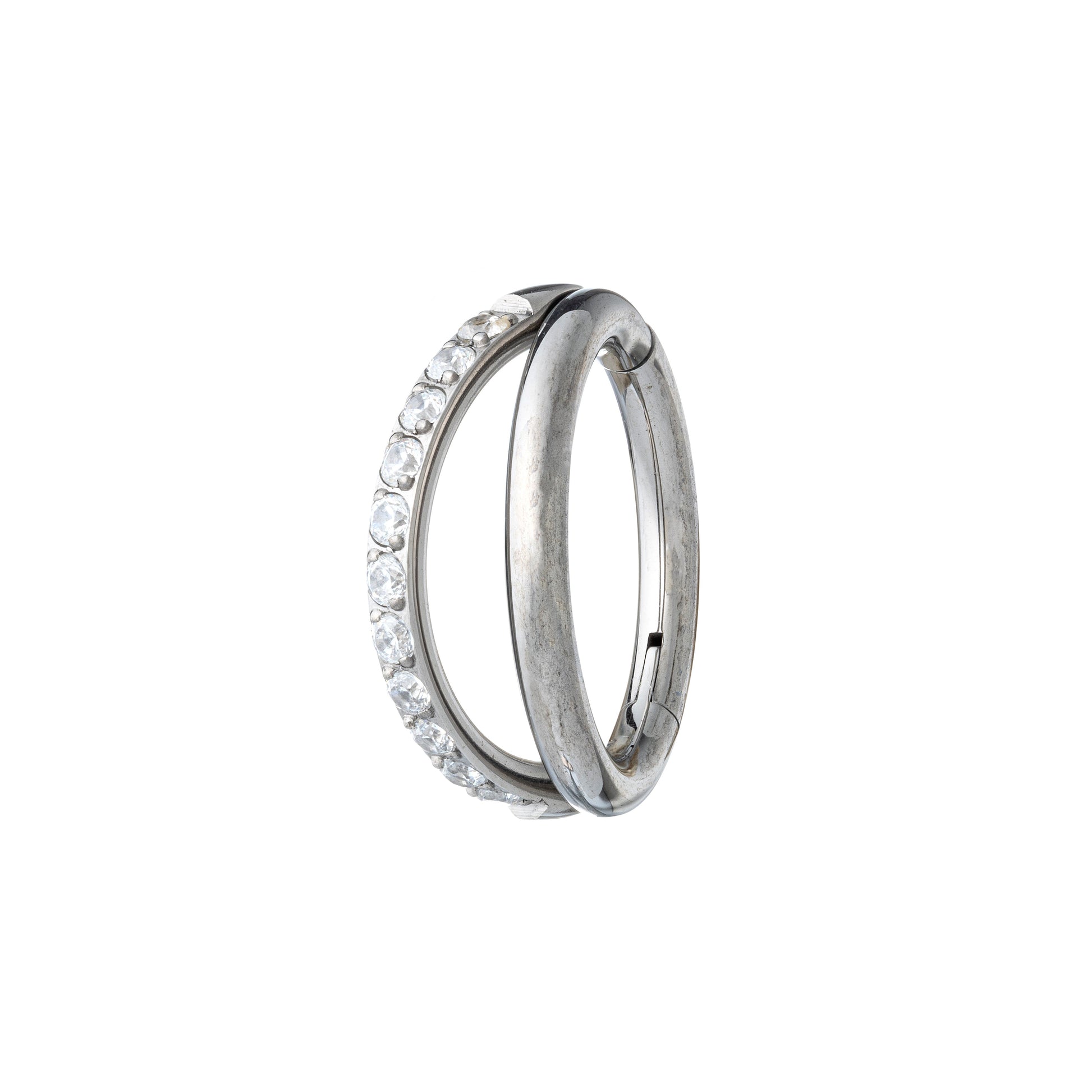 Titanium Hinged Segment Ring Double Triangle With CZ Stones