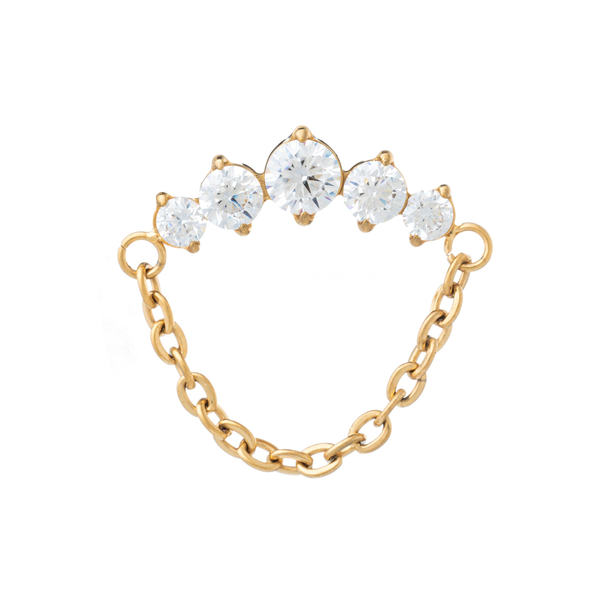 Titanium Gold Plated 5 Cubic Zirconia Top With Chain