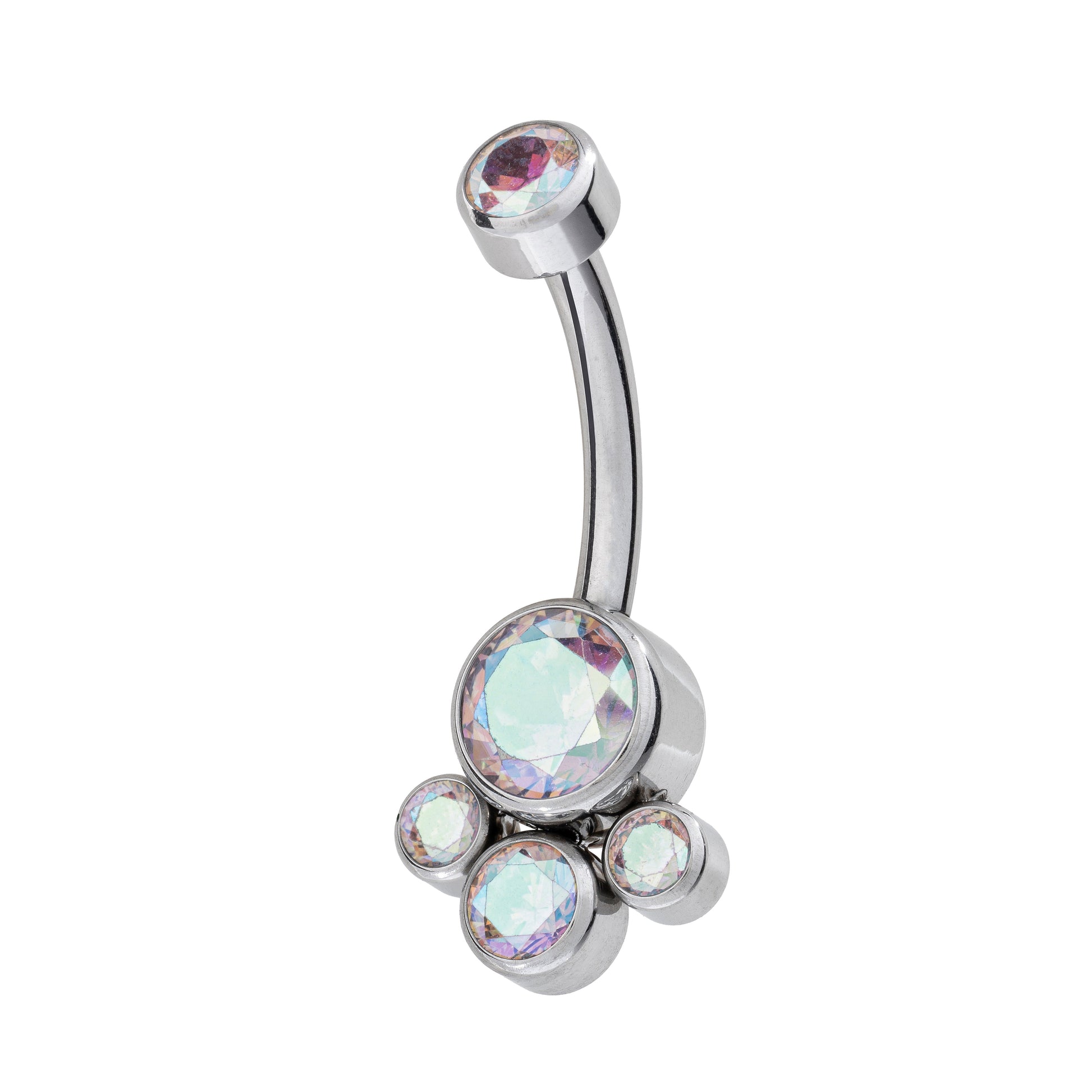 Titanium Internally Threaded Navel Banana With 4 CZ Cluster Bottom