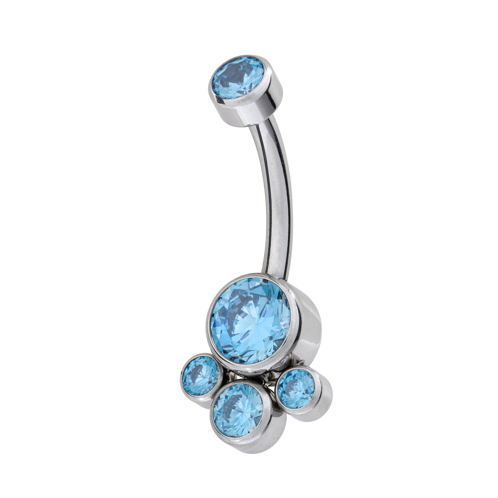 Titanium Internally Threaded Navel Banana With 4 CZ Cluster Bottom