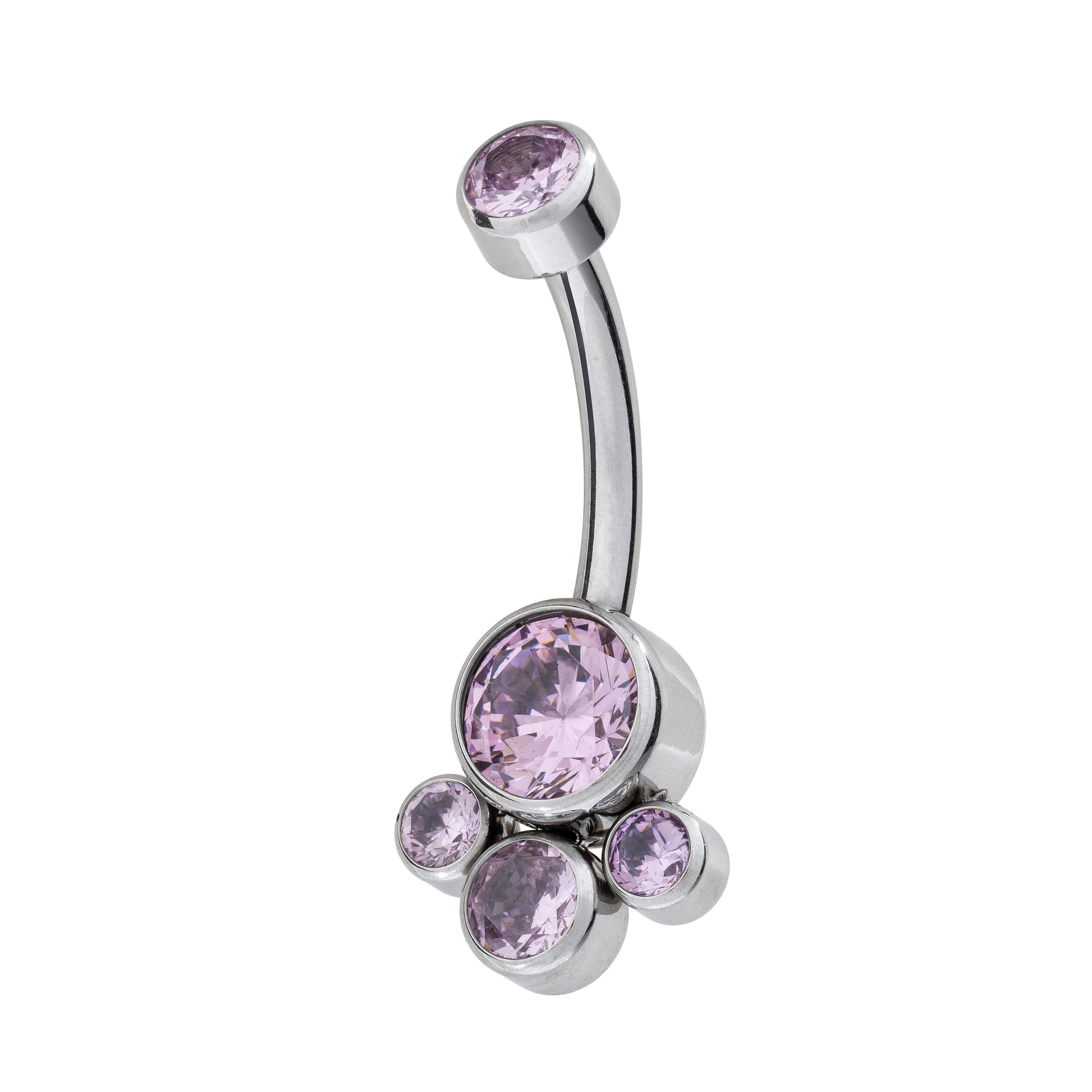 Titanium Internally Threaded Navel Banana With 4 CZ Cluster Bottom