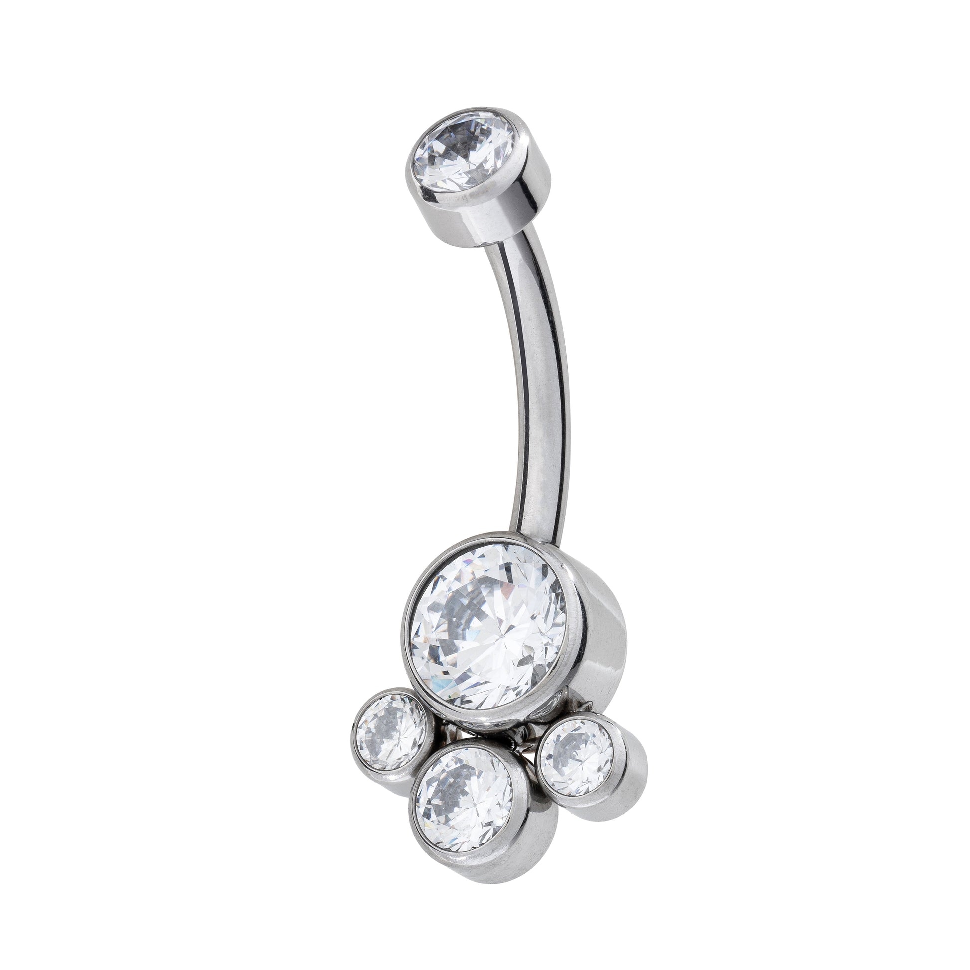 Titanium Internally Threaded Navel Banana With 4 CZ Cluster Bottom