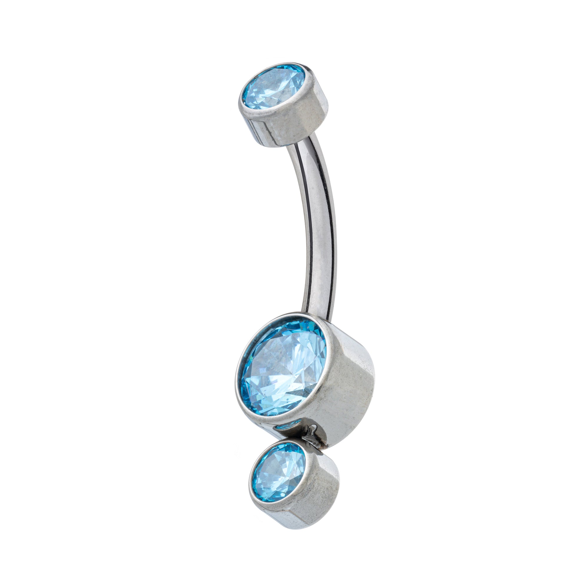Titanium Internally Threaded Navel Banana With Top & Bottom Bezel Set Jewels
