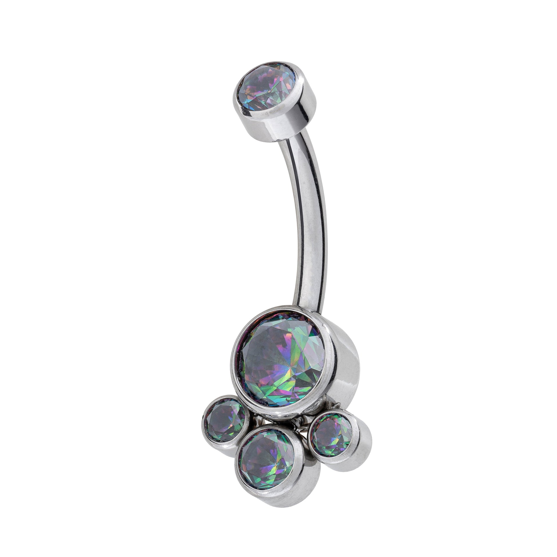 Titanium Internally Threaded Navel Banana With 4 CZ Cluster Bottom