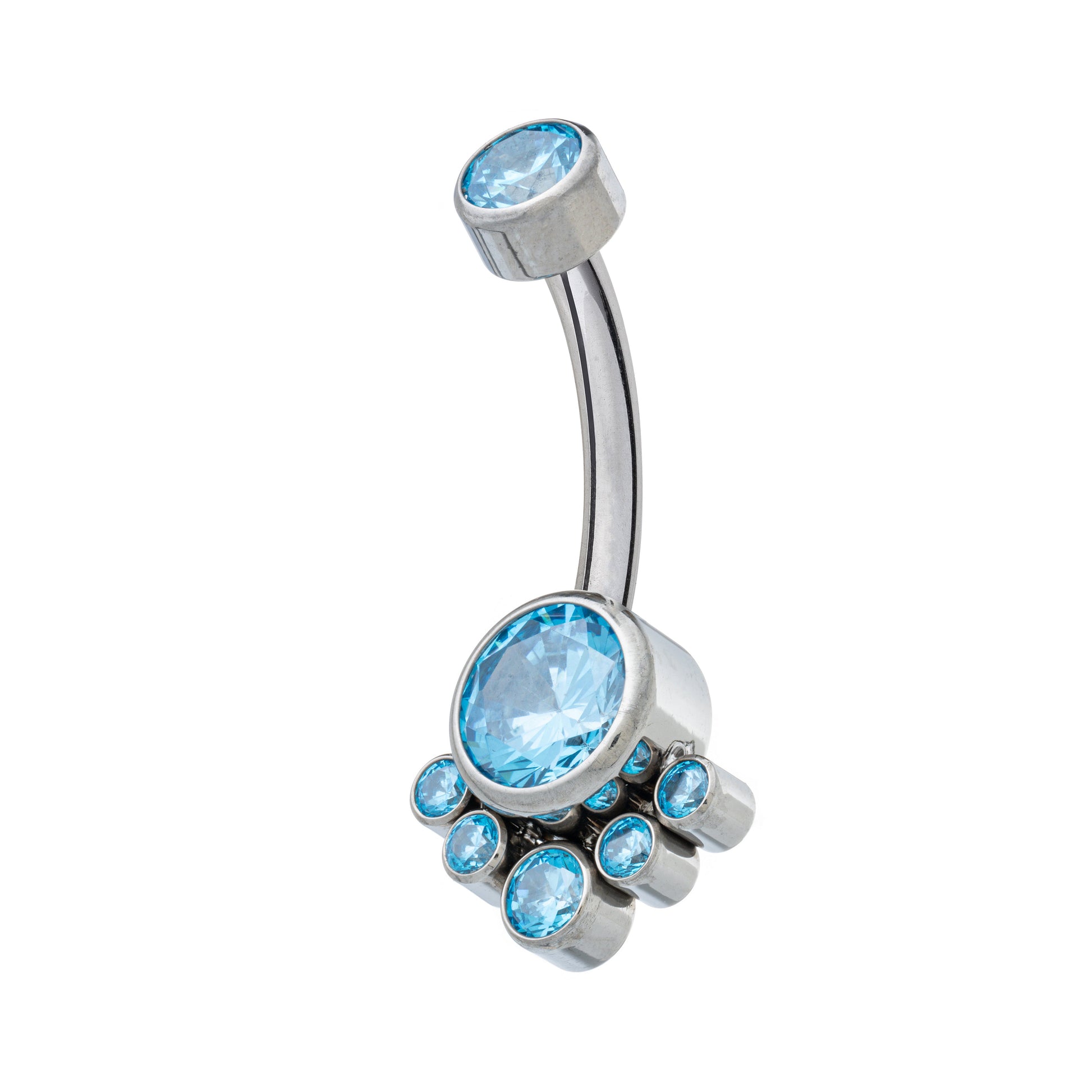 Titanium Internally Threaded Navel Banana With 6 CZ Cluster Bottom