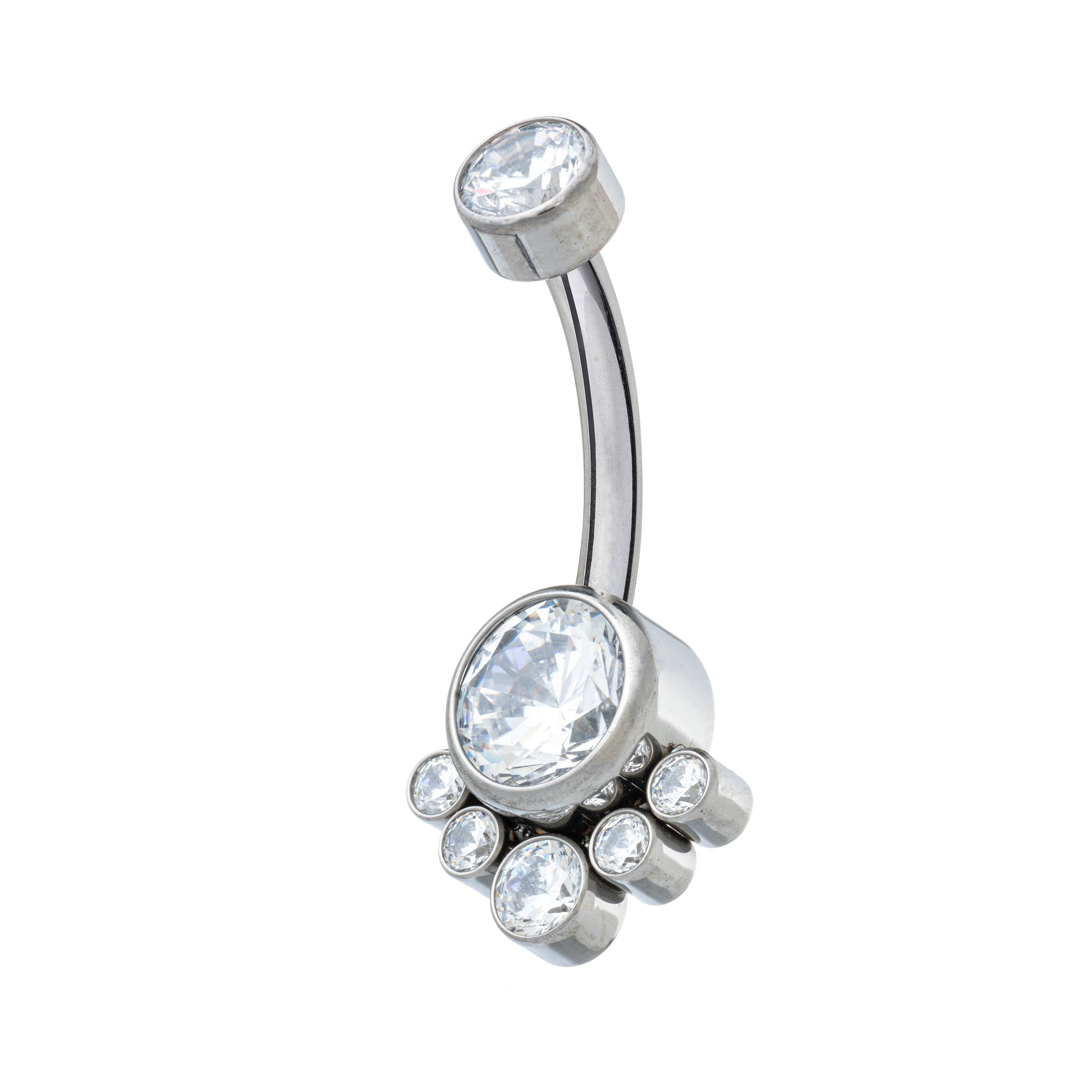 Titanium Internally Threaded Navel Banana With 6 CZ Cluster Bottom