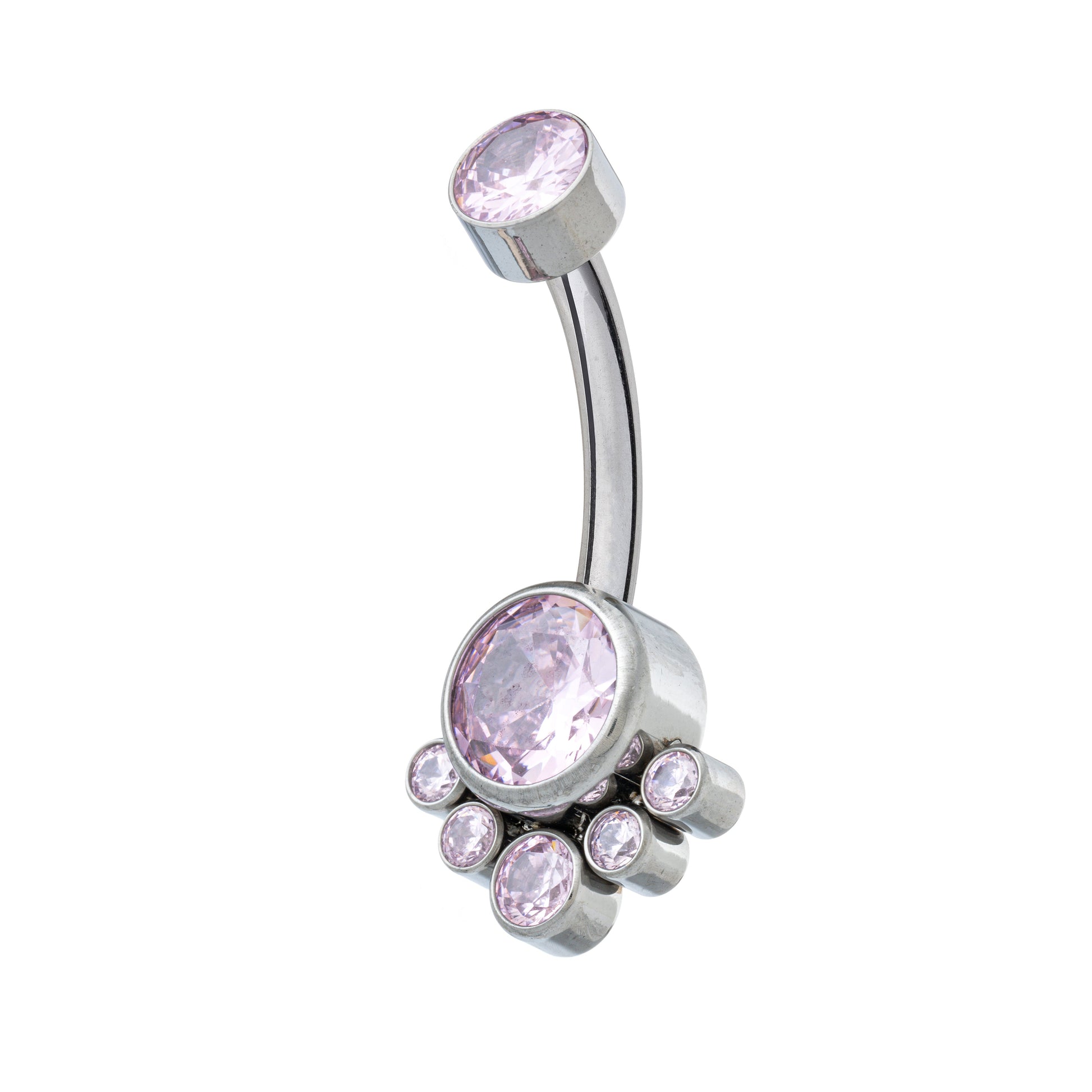 Titanium Internally Threaded Navel Banana With 6 CZ Cluster Bottom