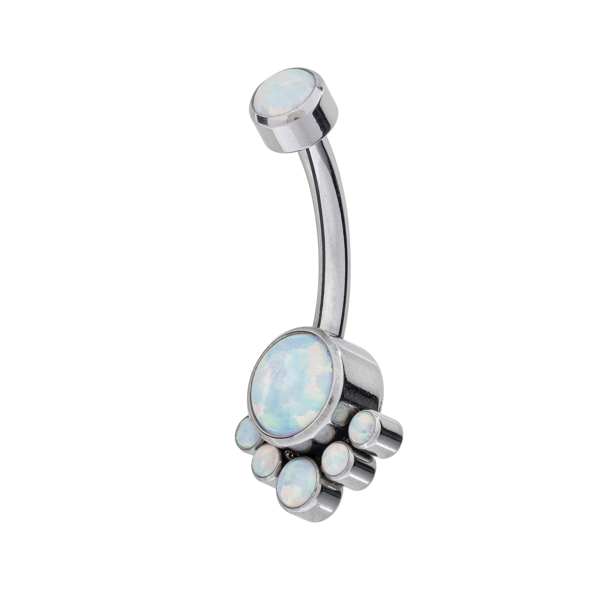 Titanium Internally Threaded Navel Banana With 6 Opal Cluster Bottom