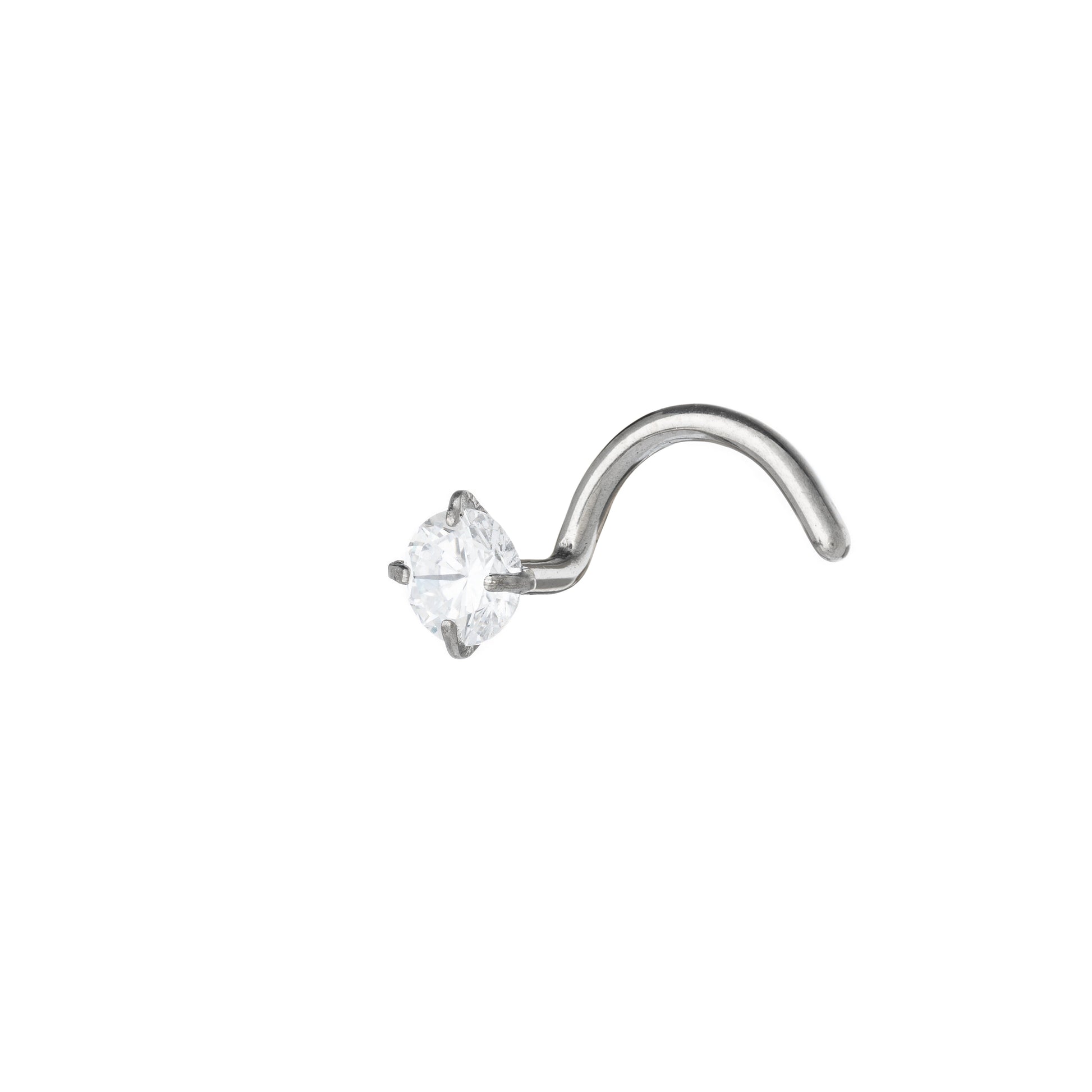 Titanium Nostril Screw With Round Prong Set CZ Stone Top