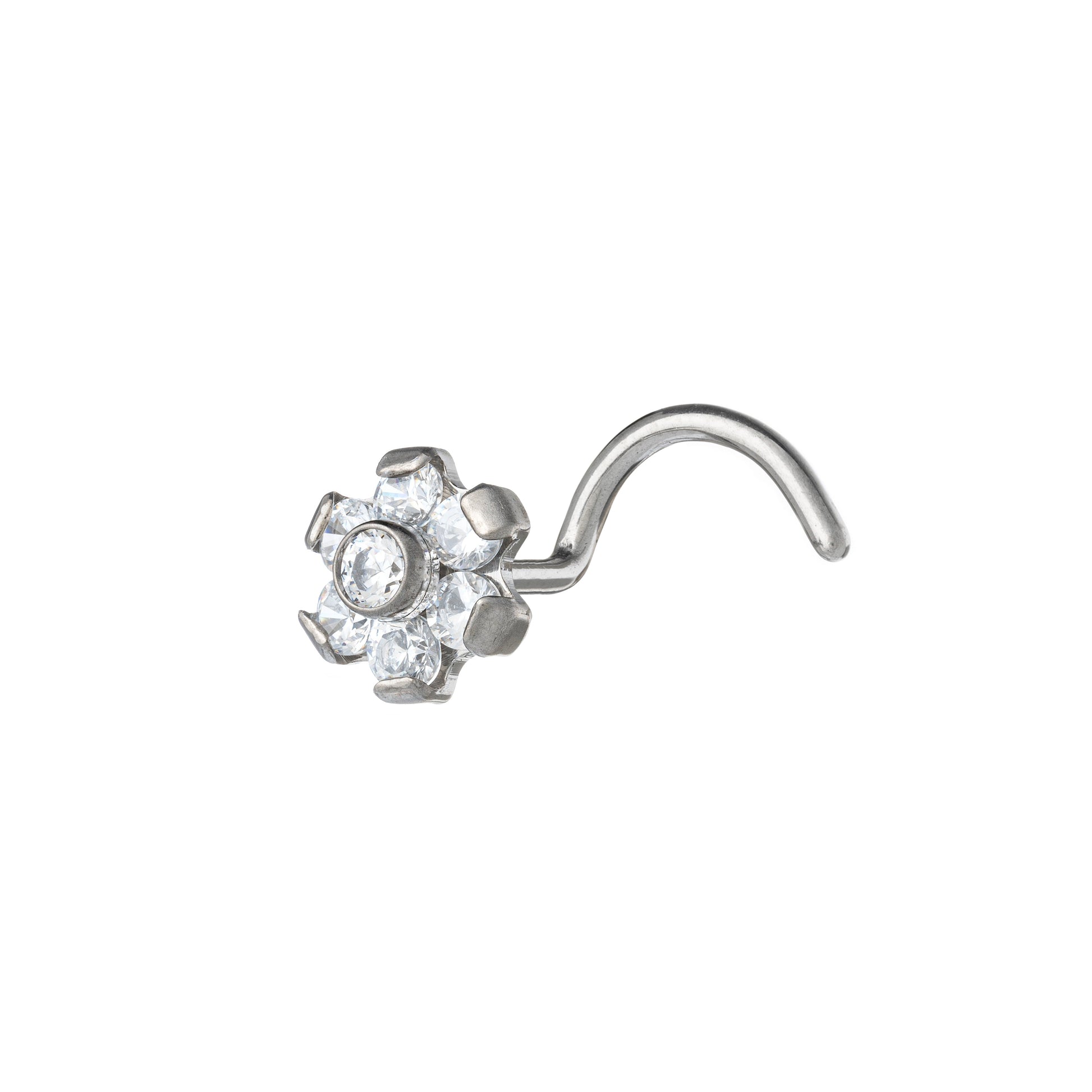 Titanium Nostril Screw With Prong Set CZ Flower Top