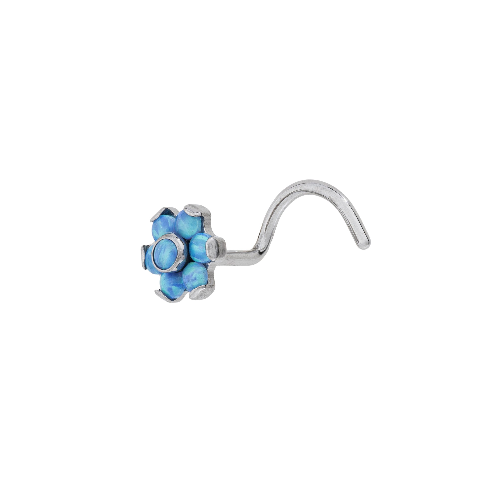 Titanium Nostril Screw With Prong Set Opal Flower Top