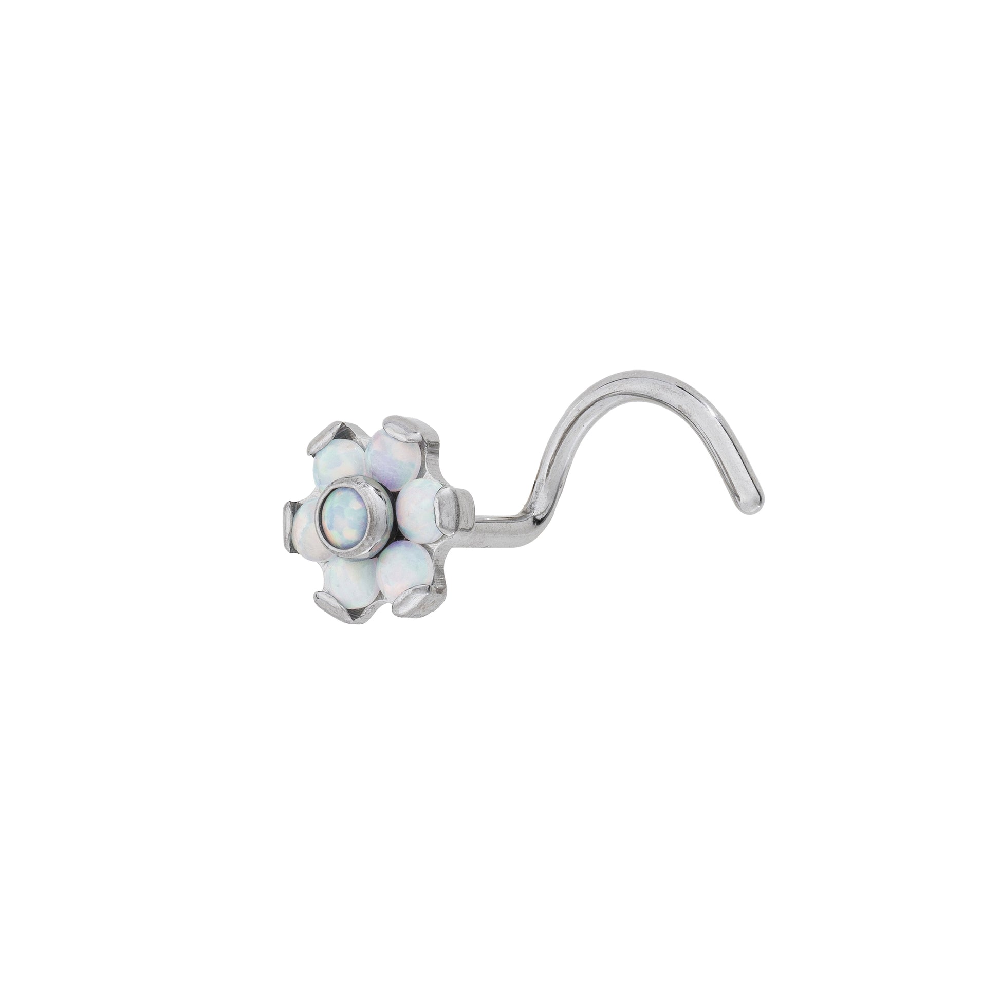 Titanium Nostril Screw With Prong Set Opal Flower Top