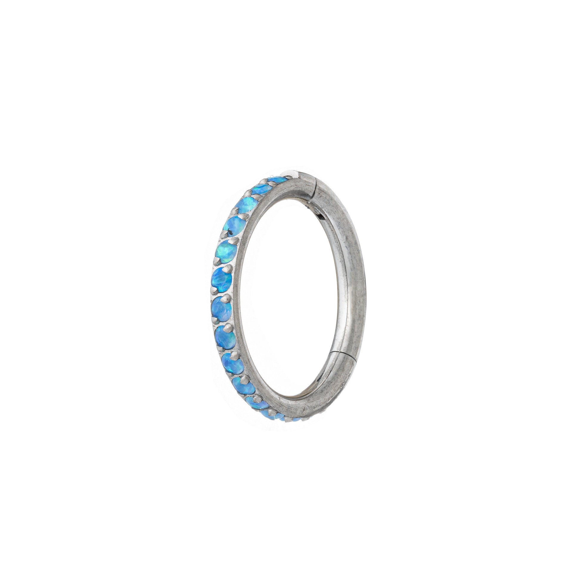 Titanium Hinged Segment Ring With Side Opal Pave Stones