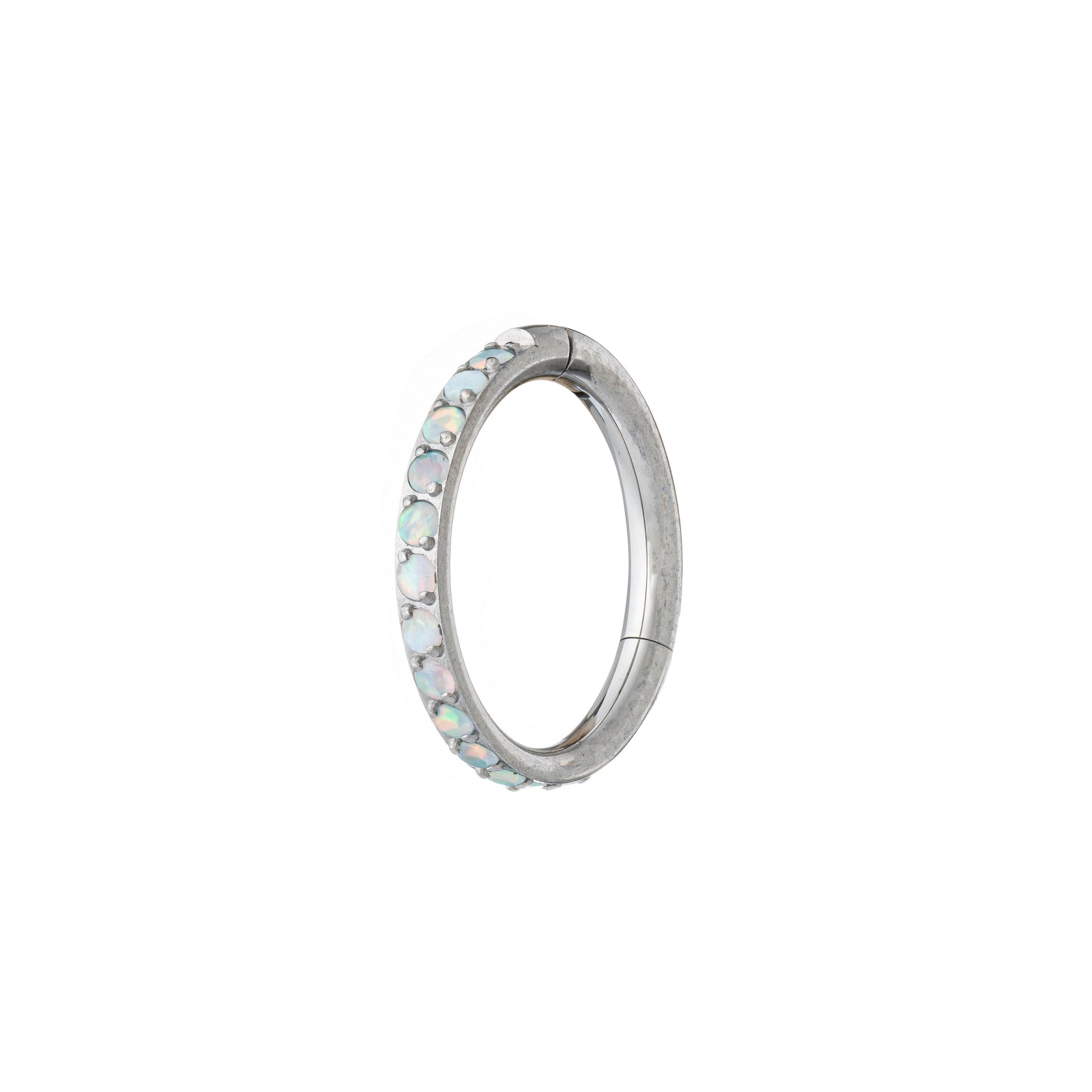 Titanium Hinged Segment Ring With Side Opal Pave Stones