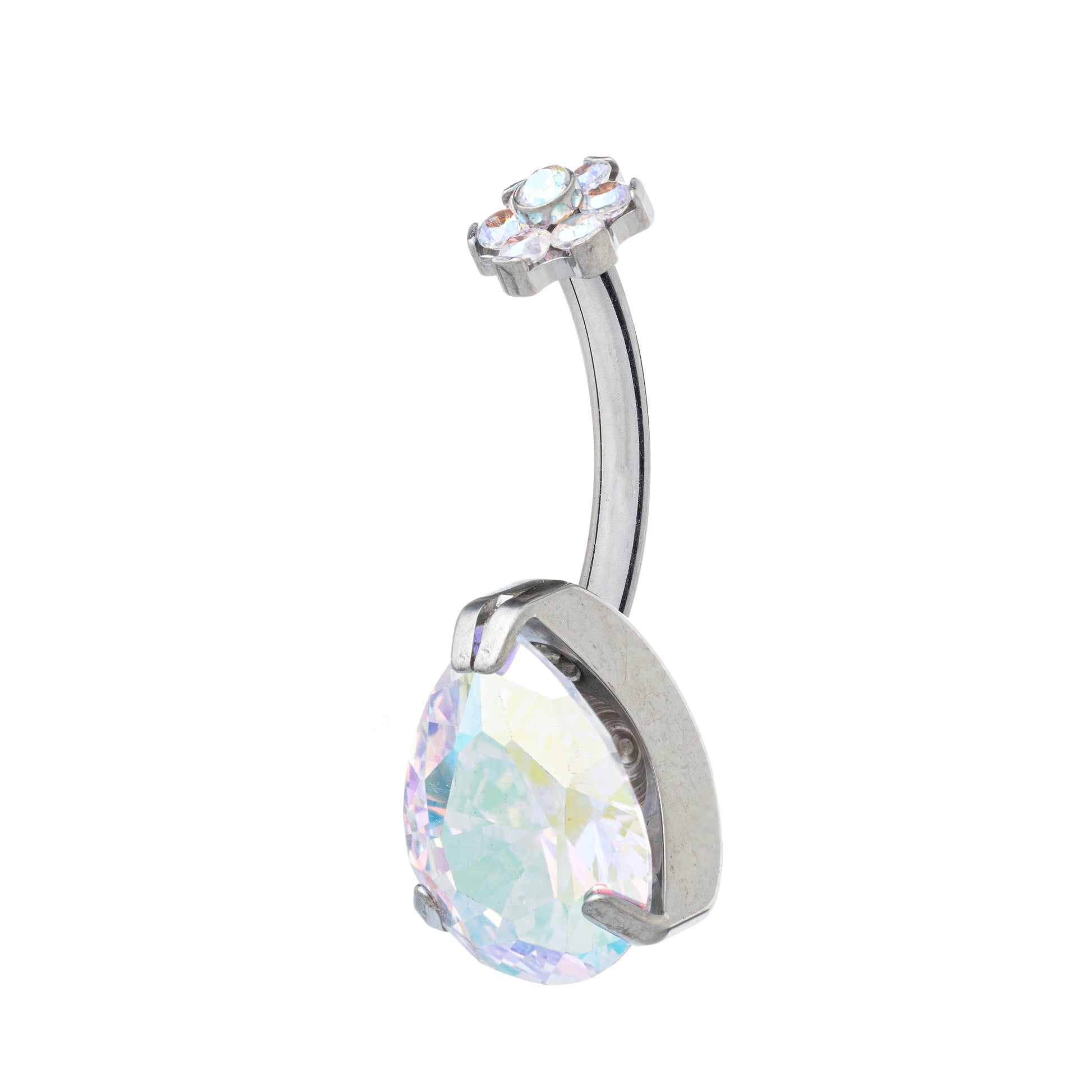 Titanium Teardrop Zirconia Navel Banana With Zirconia Daisy Top
