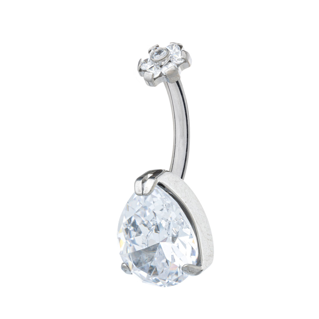 Titanium Teardrop Zirconia Navel Banana With Zirconia Daisy Top