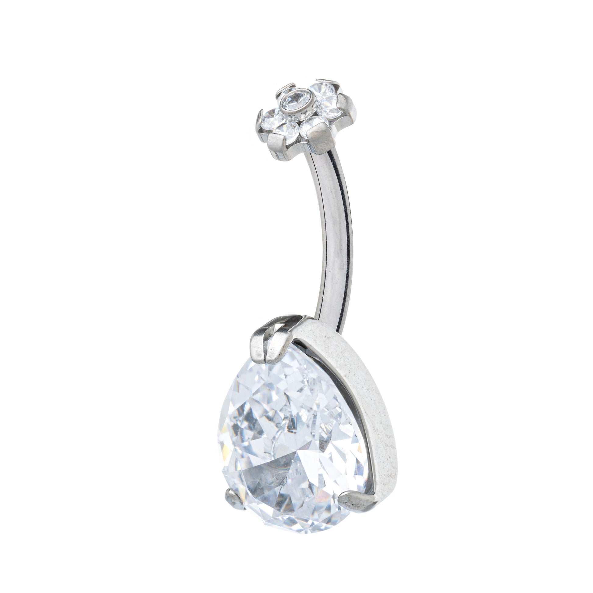 Titanium Teardrop Zirconia Navel Banana With Zirconia Daisy Top