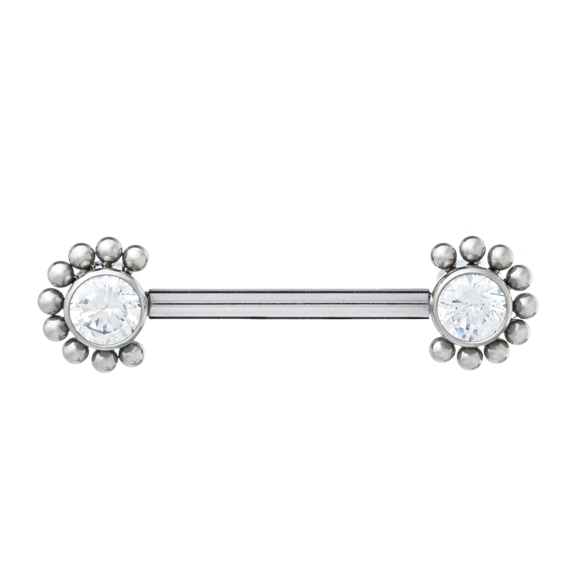 Titanium Internally Threaded Nipple Barbell With CZ Flower
