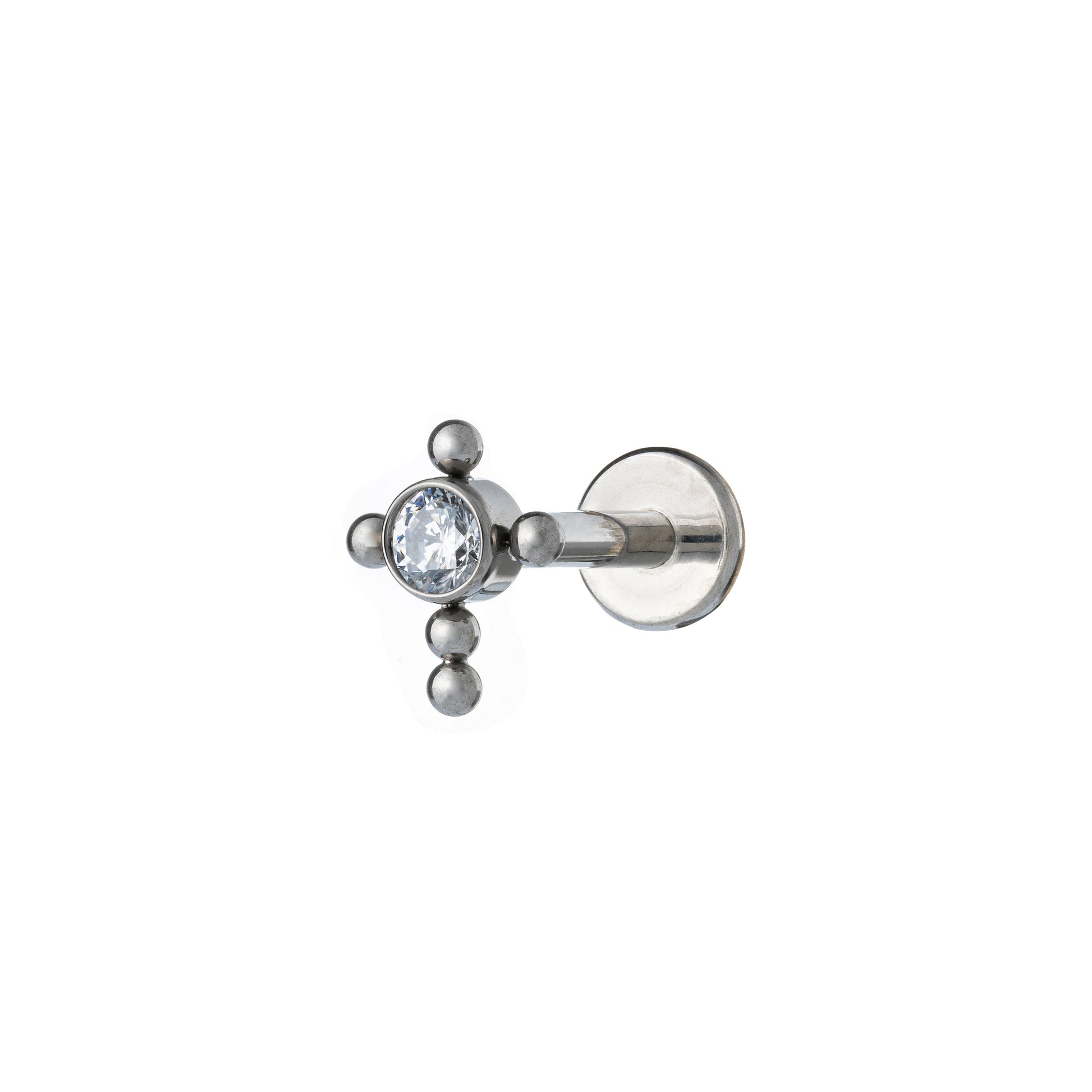Titanium Cross Labret With Beads & Single Zirconia