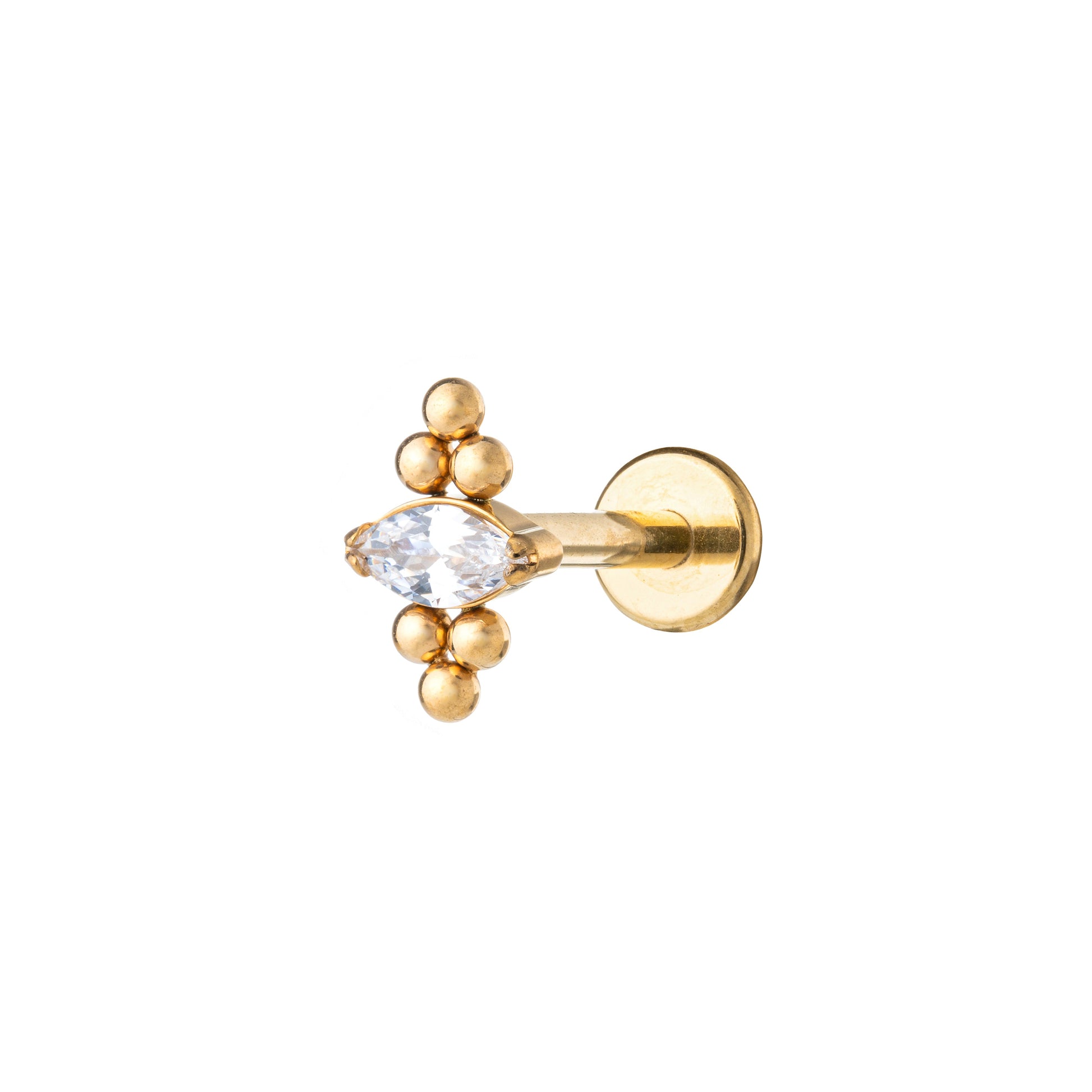 Titanium Gold Plated Marquise Zirconia & Bead Triplets Labret