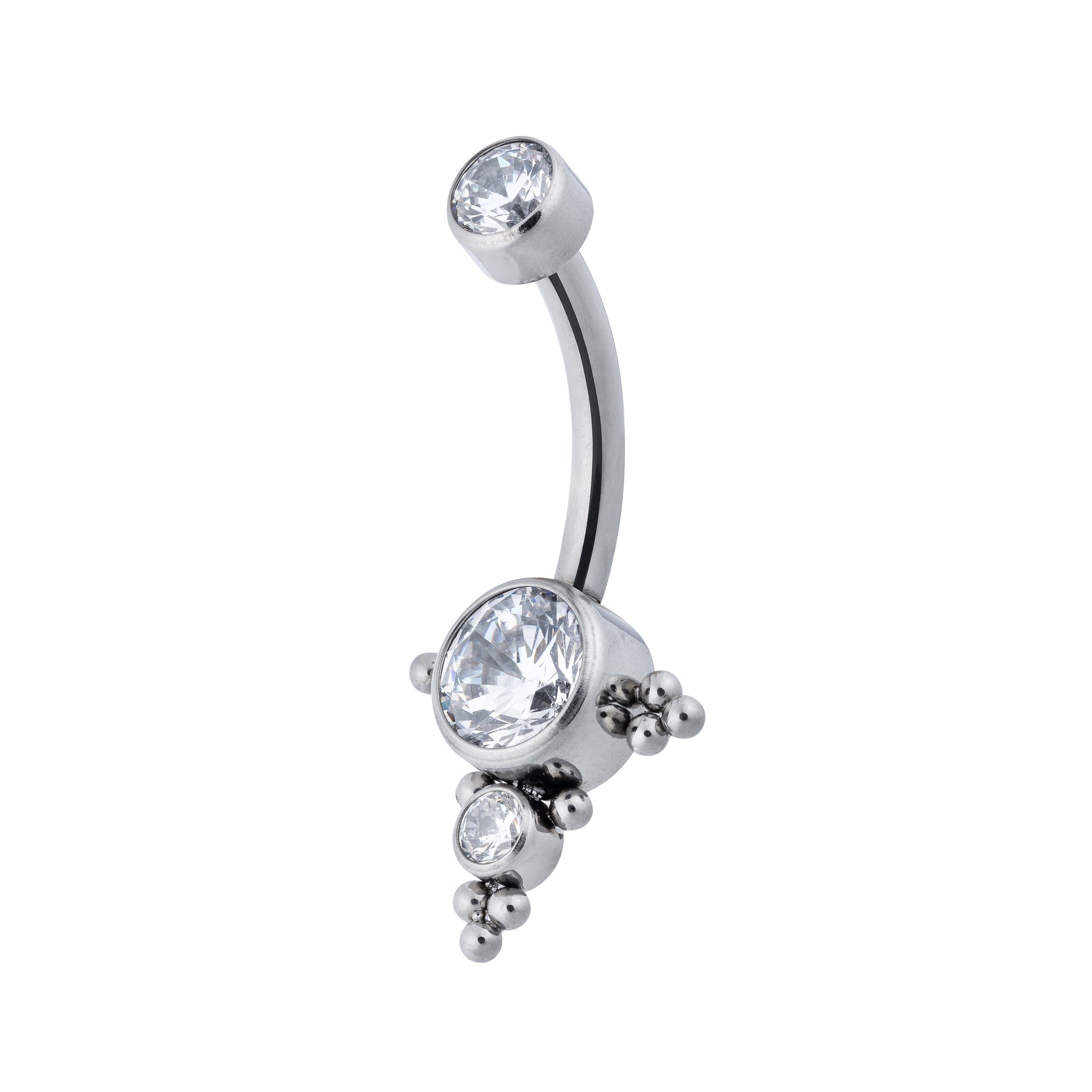 Titanium Navel Banana With 2 Zirconia & Bead Triplets