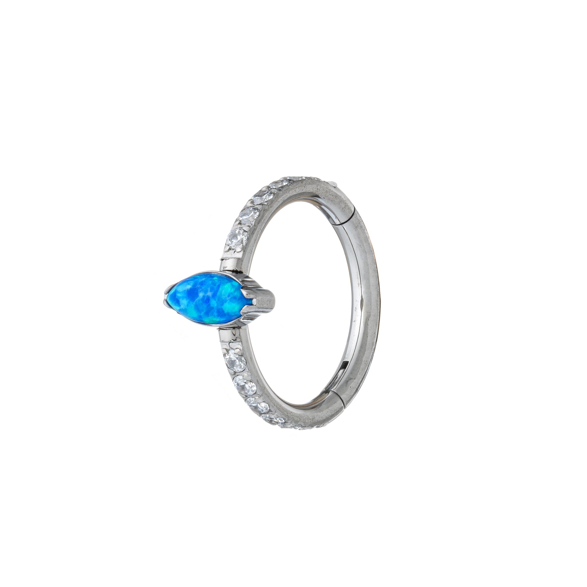 Titanium Hinged Segment Ring With Size Pave CZ & Single Marquise Opal Stone