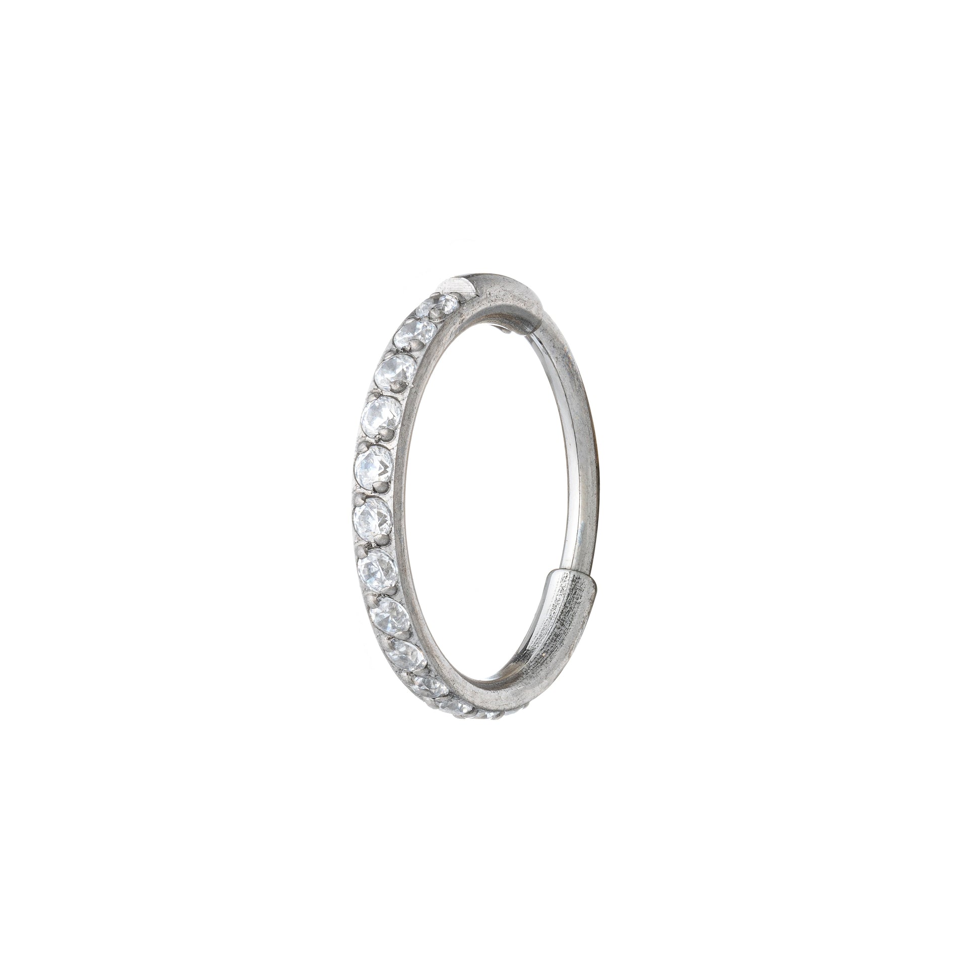 Titanium Hinged Segment Nose Ring With Side Pave CZ Stones