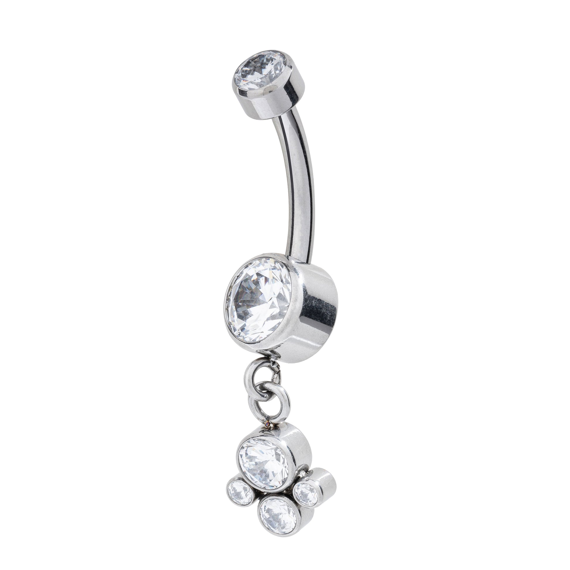 Titanium Flat-Back Navel Banana With 4 Zirconia Cluster Charm