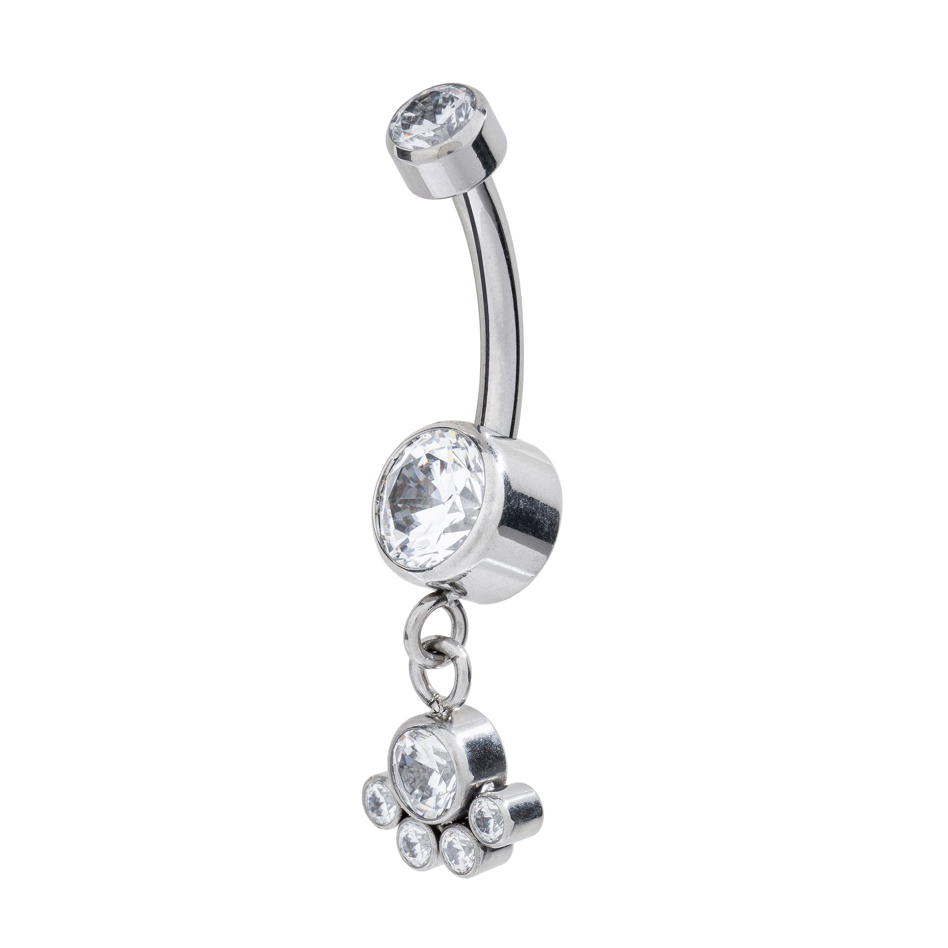 Titanium Navel Banana With 5 Zirconia Cluster Charm