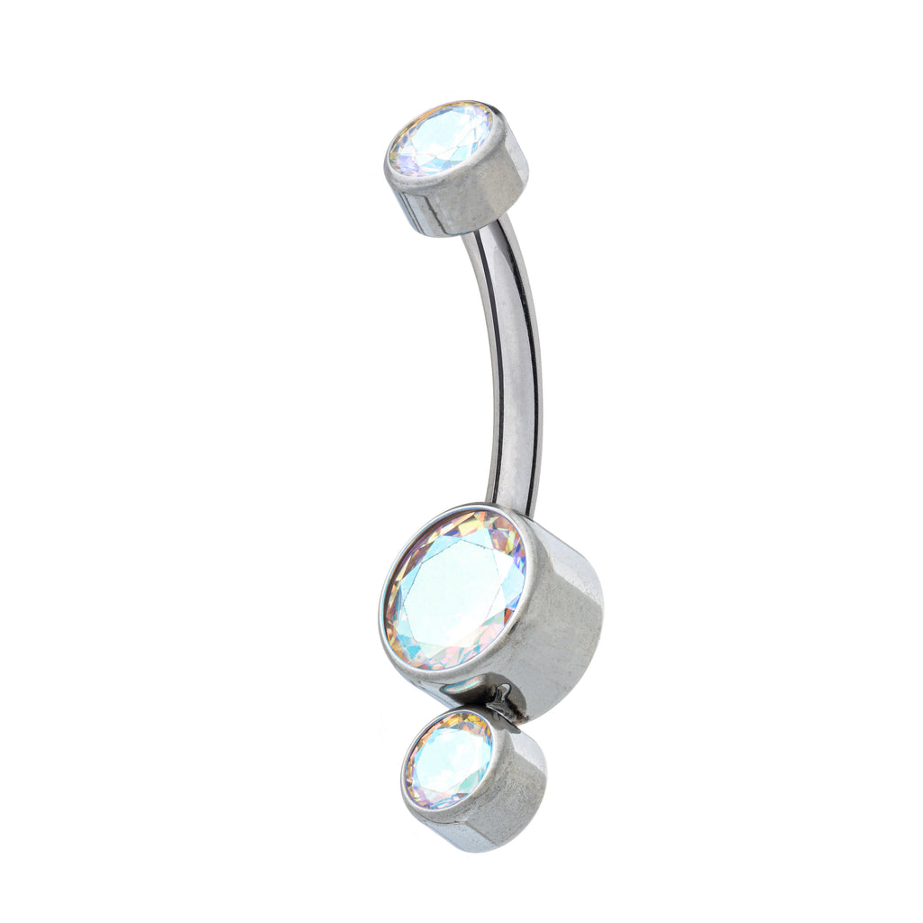 Titanium Internally Threaded Navel Banana With Top & Bottom Bezel Set Jewels