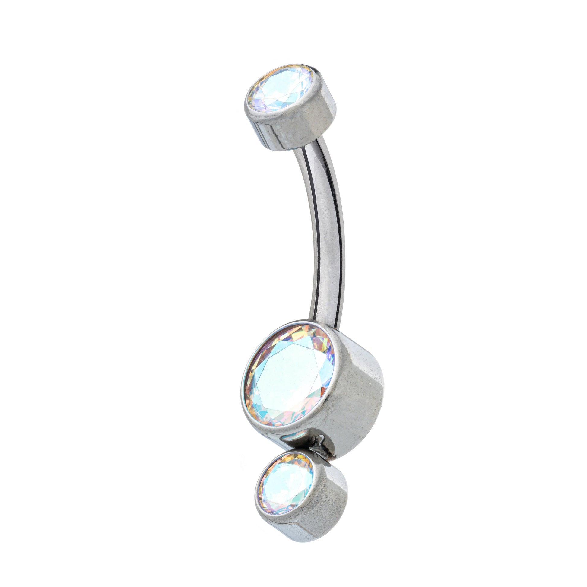 Titanium Internally Threaded Navel Banana With Top & Bottom Bezel Set Jewels