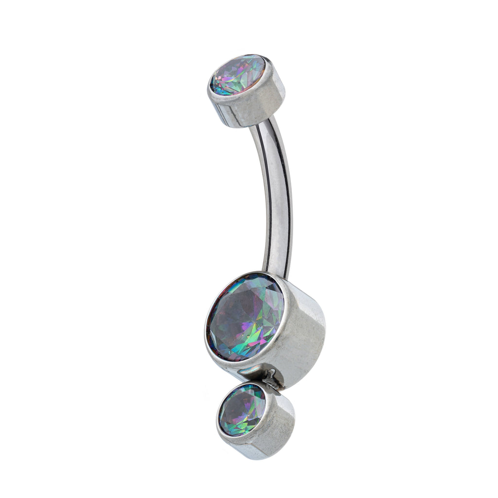 Titanium Internally Threaded Navel Banana With Top & Bottom Bezel Set Jewels