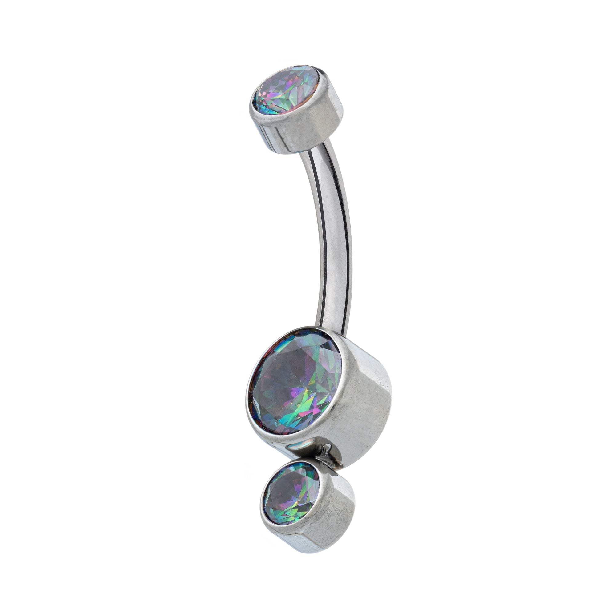 Titanium Internally Threaded Navel Banana With Top & Bottom Bezel Set Jewels