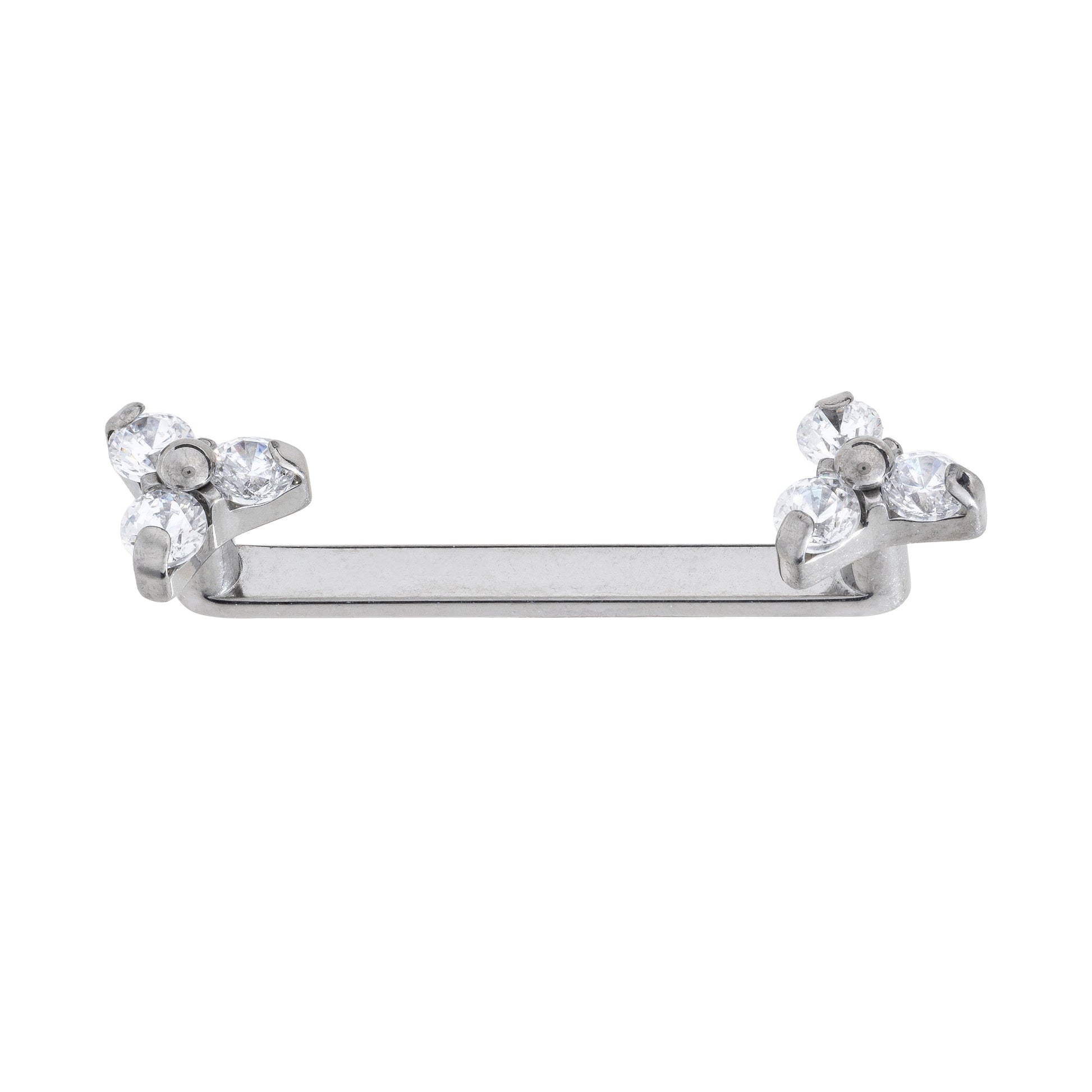 Titanium Flat Surface Bar With Cubic Zirconia Trinity Tops