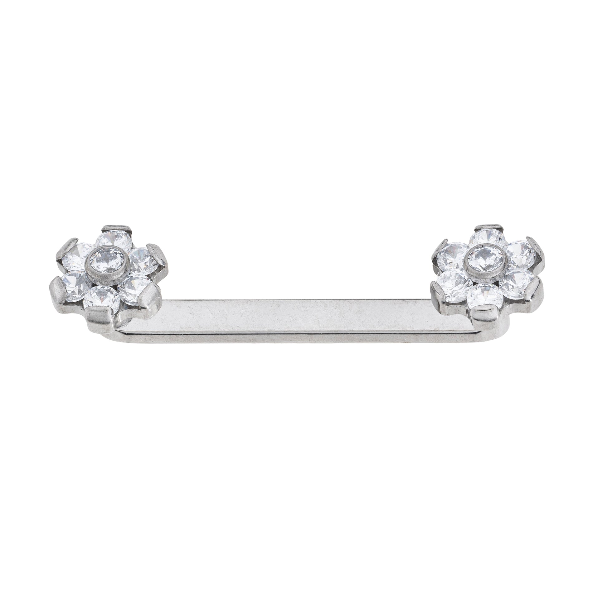 Titanium Flat Surface Bar With Cubic Zirconia Flower Tops