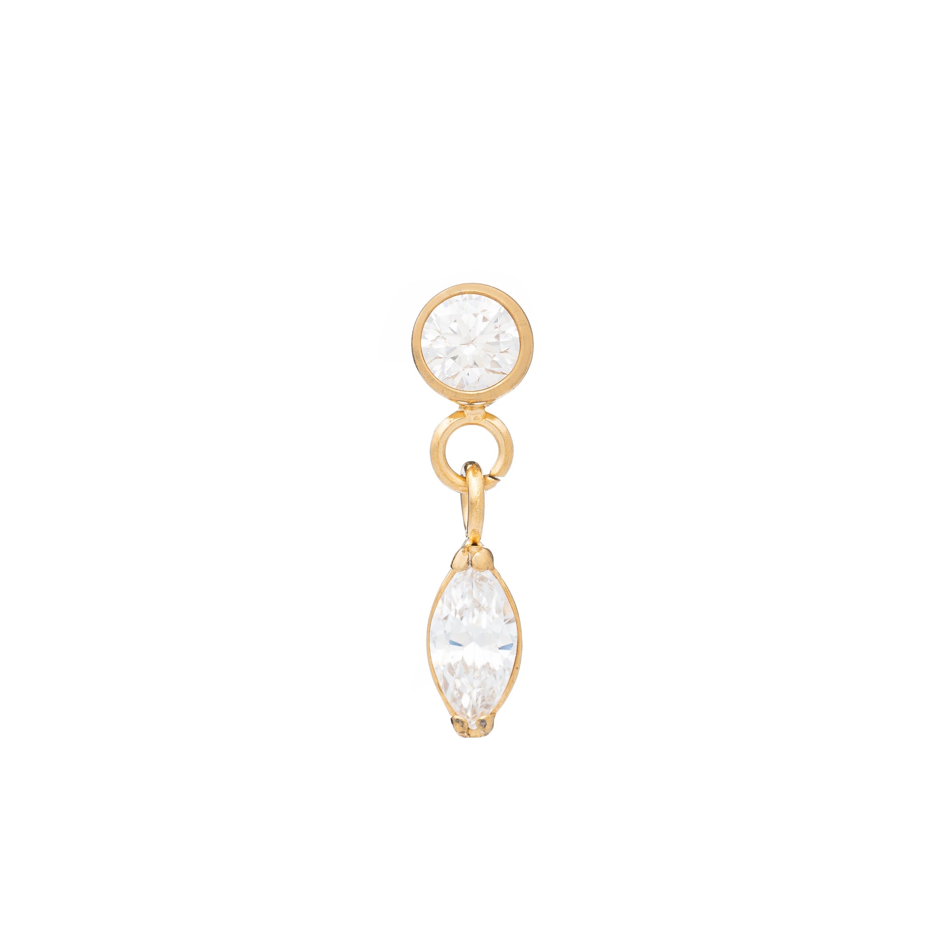 Titanium Gold Plated Round Zirconia Top With Marquise Charm