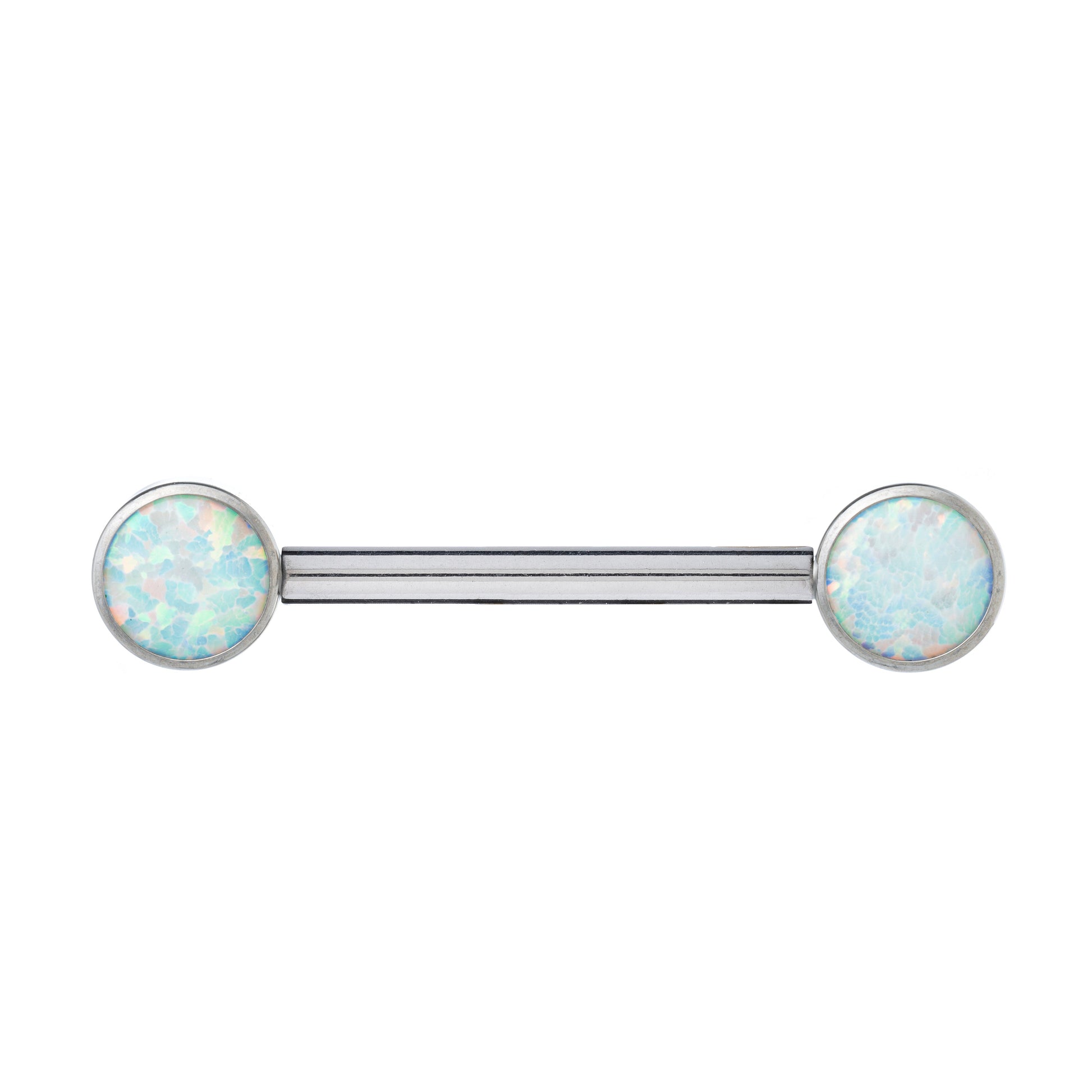 Titanium Internally Threaded Nipple Barbell With 5mm Opal Stones