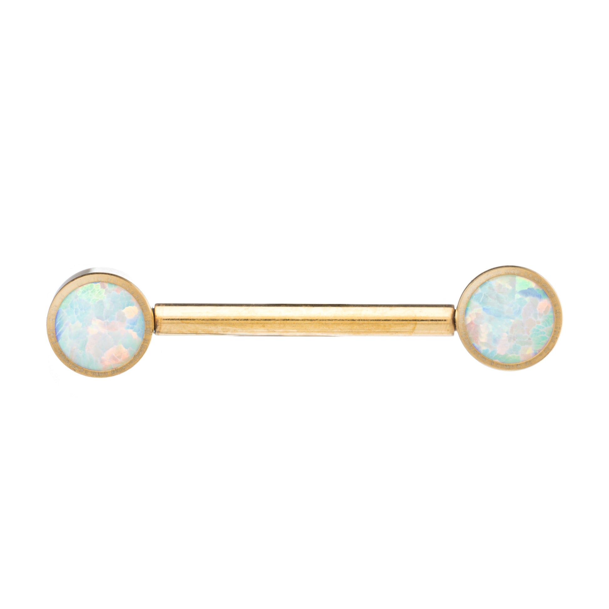 Titanium Internally Threaded Gold Plated Nipple Barbell With 5mm Opal Stones