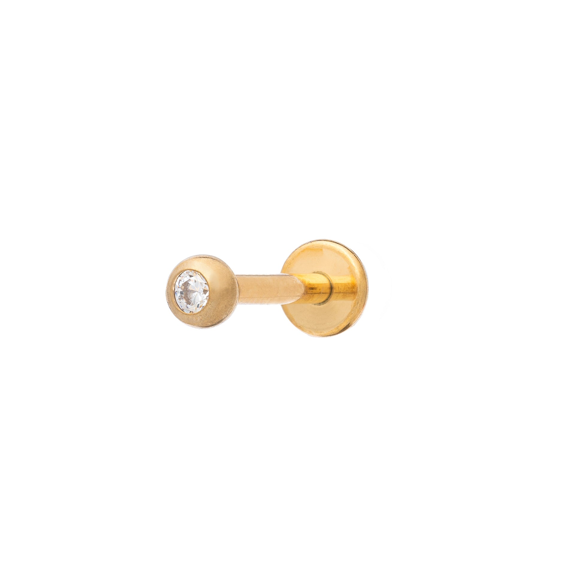 Titanium Gold Plated Int. Threaded Labret With Jewel 16G (1.2mm)