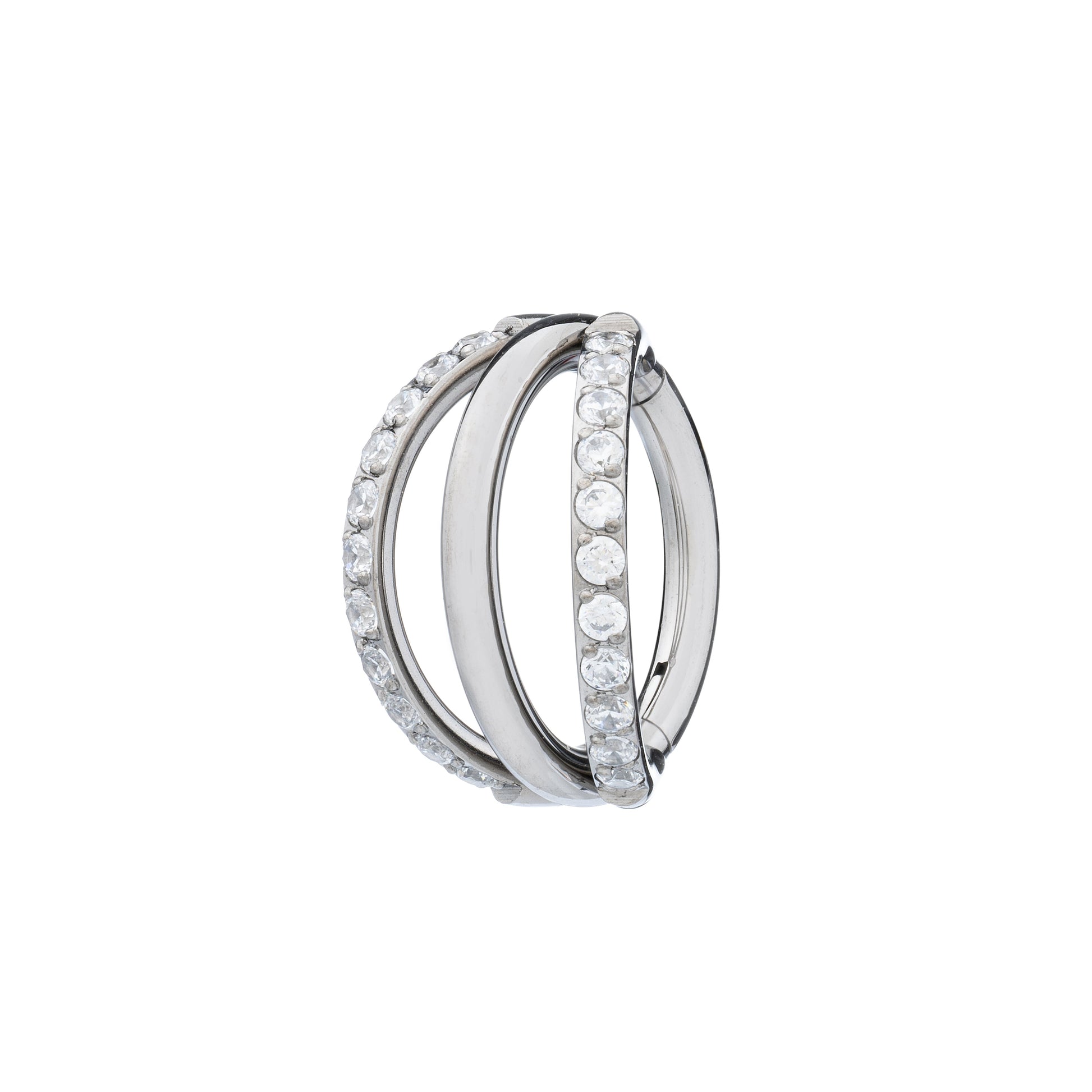 Titanium Triple Clicker Ring With 2 Rows Zirconia Pavé