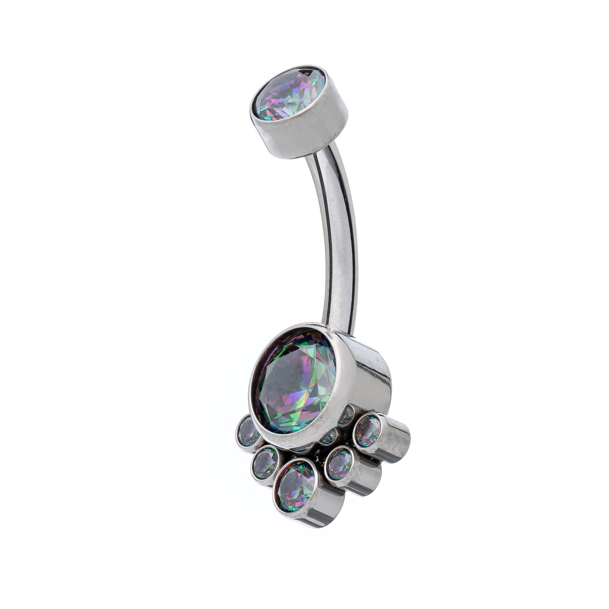 Titanium Internally Threaded Navel Banana With 6 CZ Cluster Bottom