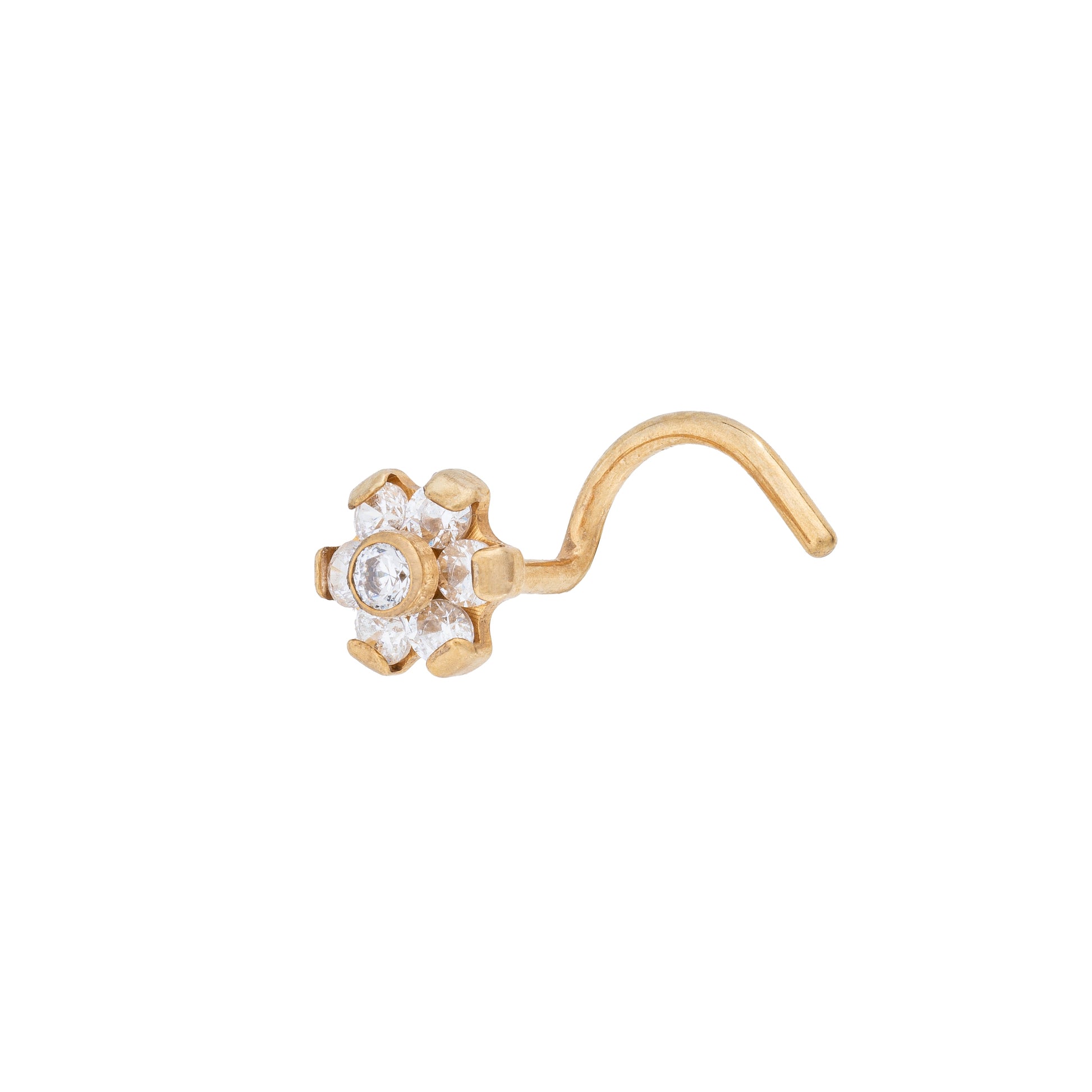 Titanium Gold Plated Nostril Screw With Zirconia Daisy Top