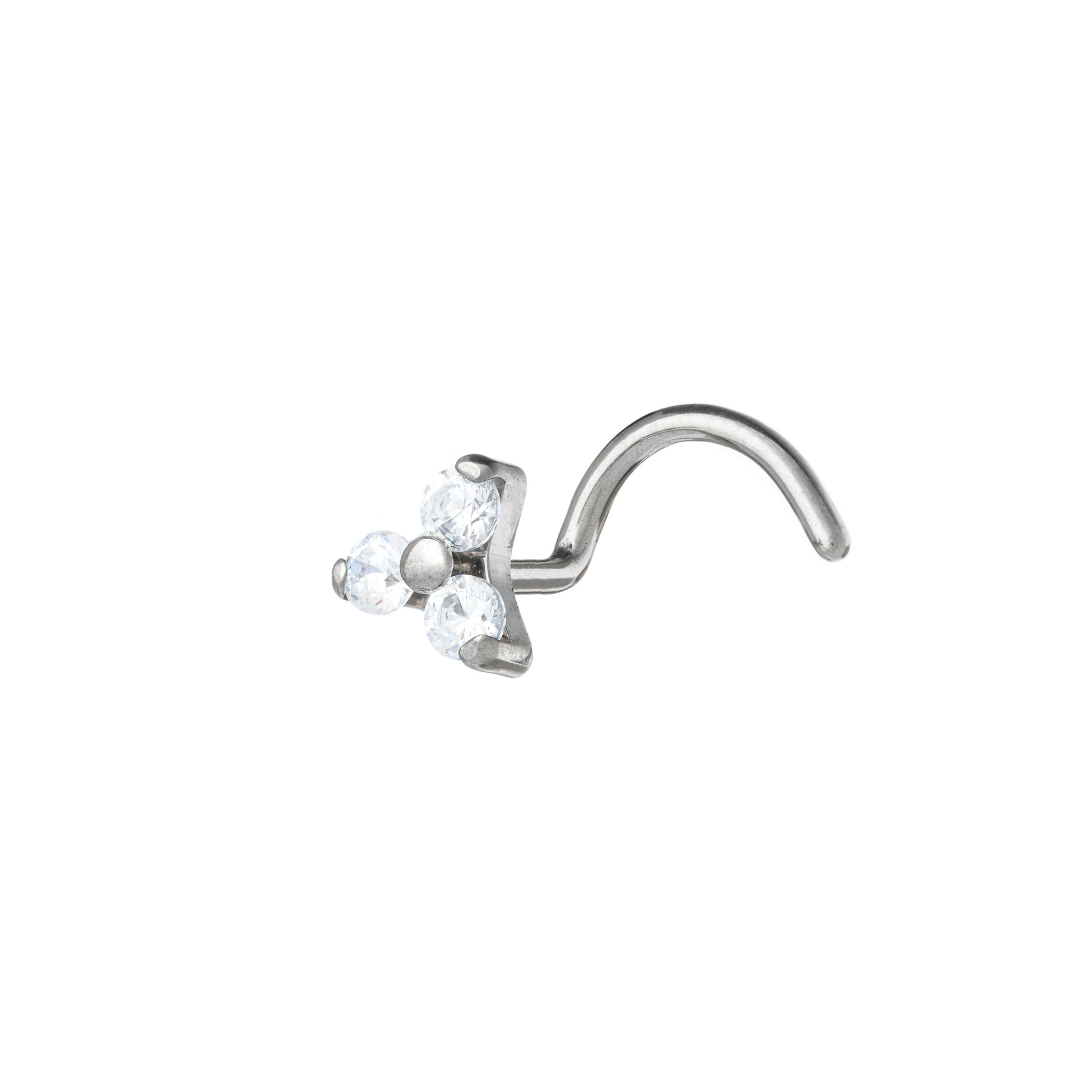 Titanium Nostril Screw With Prong Set CZ Trinity Top