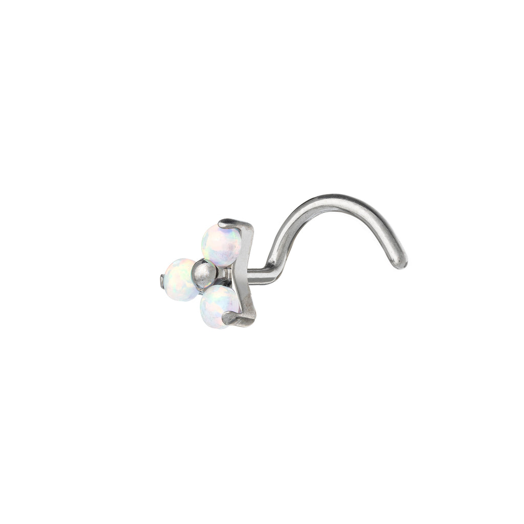 Titanium Nostril Screw With Prong Set Opal Trinity Top